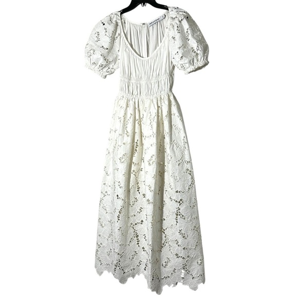 Self-Portrait White Flared Lace Midi Dress size 0 Bride Bridal Wedding Cocktail - Picture 11 of 16